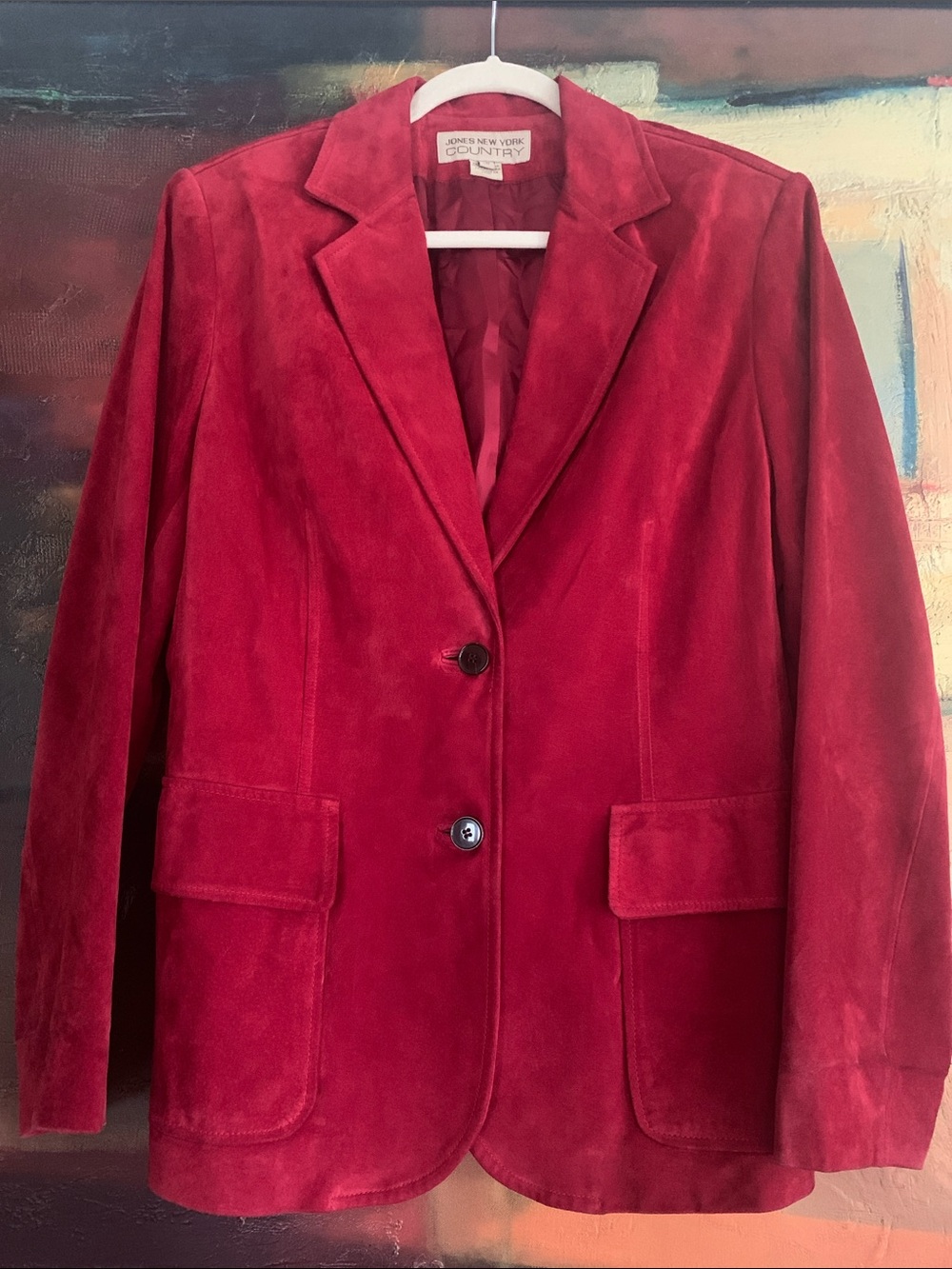 Vintage Jones New York Red Suede Leather Blazer, Size 12